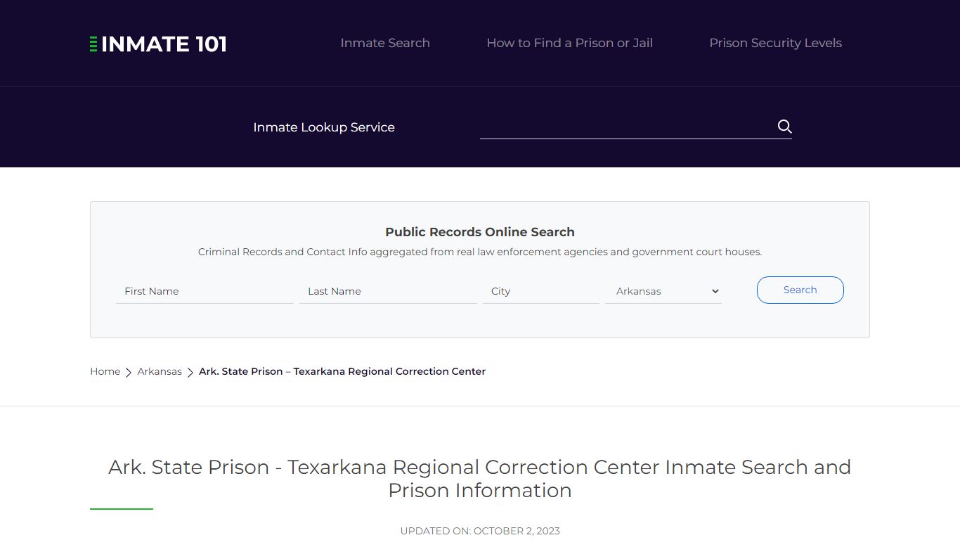 Ark. State Prison - Texarkana Regional Correction Center Inmate Search ...